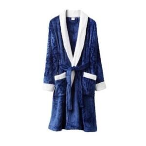 Martha Stewart Collection Navy Blue Plush Bath Robe One Size